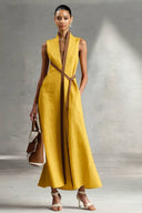 Stand Collar Lace-up Maxi Dress
