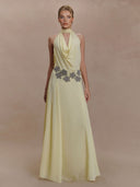Elegant Draped Halter Embellished Maxi Dress
