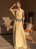 Elegant Draped Halter Embellished Maxi Dress
