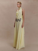 Elegant Draped Halter Embellished Maxi Dress