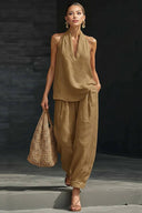 V-Neck A- Line Shirt And Wide Leg Pants Set