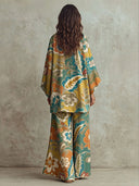Retro Ethnic Style Paisley Print Flowing Batwing Sleeve Suit