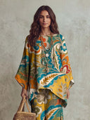 Retro Ethnic Style Paisley Print Flowing Batwing Sleeve Suit