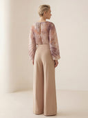 Elegant Pleated Long Sleeve Asymmetrical Wide-Leg Jumpsuit