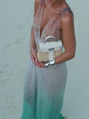 Elegant Gradient Crochet Deep V Wide-Leg Jumpsuit
