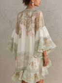 Elegant Vintage Print Ruffle Flare Sleeve Mini Dress