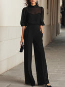 Elegant Puff Sleeve Chiffon Blouse & Pants Two-Piece Set