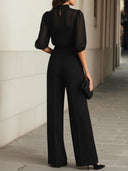 Elegant Puff Sleeve Chiffon Blouse & Pants Two-Piece Set