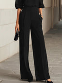 Elegant Puff Sleeve Chiffon Blouse & Pants Two-Piece Set