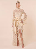 Elegant Lace High Neck Irregular Hem Maxi Dress