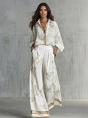 Elegant Butterfly Print Wide-Leg Pants