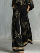 Elegant Butterfly Print Wide-Leg Pants