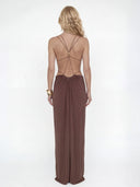 Sexy Metal Chain Cut-Out Backless Lace-Up Draped Maxi Dress