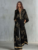 Elegant Butterfly Print Wide-Leg Pants