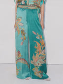 Unique Satin Botanical Floral Print Loose Two-Piece Set