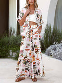 Casual Desert Palm Print Short-Sleeve Shirt & Shorts Two-Piece Set