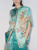 Unique Satin Botanical Floral Print Loose Two-Piece Set