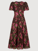 Elegant Floral Embroidered Puff Sleeve Maxi Dress