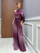 Elegant Gradient Polka Dot One-Shoulder Chiffon Two-Piece Set