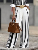 Elegant Striped Shirt & High Waist Wide Leg Pants Set