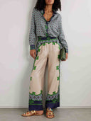Unique Geometric Pattern Printed Satin Long-sleeved Shirt