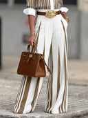 Elegant Striped Shirt & High Waist Wide Leg Pants Set