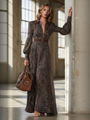 Retro Paisley Print Zipper Maxi Dress