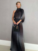Elegant Gradient Polka Dot One-Shoulder Chiffon Two-Piece Set