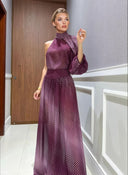 Elegant Gradient Polka Dot One-Shoulder Chiffon Two-Piece Set