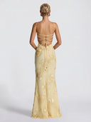 Elegant Floral Embroidered Spaghetti Strap Mermaid Maxi Dress
