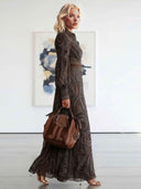 Retro Paisley Print Zipper Maxi Dress