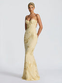 Elegant Floral Embroidered Spaghetti Strap Mermaid Maxi Dress