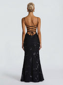 Elegant Floral Embroidered Spaghetti Strap Mermaid Maxi Dress