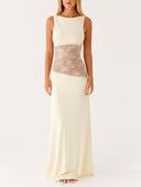 Elegant Sleeveless Boat Neck Black Lace Maxi Dress