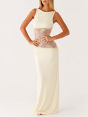 Elegant Sleeveless Boat Neck Black Lace Maxi Dress