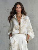 Elegant Butterfly Print Zip Shirt