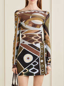 Retro Geometric Print Sheer Mesh Two-piece Set