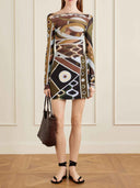 Retro Geometric Print Sheer Mesh Two-piece Set
