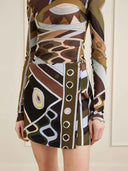 Retro Geometric Print Sheer Mesh Two-piece Set