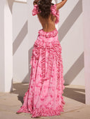 Elegant Tie-Dye Ruffle Cut-Out Slit Maxi Dress
