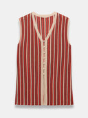 Casual Sleeveless Button-Up Vest Striped Knit Two-Piece Set