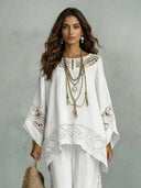 Casual Crocheted Lace Loose Kaftan Top Two-Piece Set
