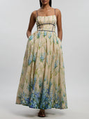 Elegant Square Neck Gradient Floral Spaghetti Strap Maxi Dress