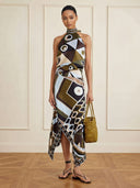 Retro Geometric Print Asymmetrical Skirt Two-Piece Set