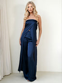 Elegant Strapless Satin Top & Pants Two-Piece Set