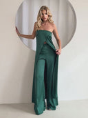 Elegant Strapless Satin Top & Pants Two-Piece Set