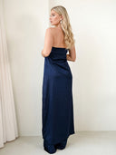 Elegant Strapless Satin Top & Pants Two-Piece Set