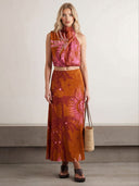 Retro Palm Tree Print Top & Skirt Two-Piece Set