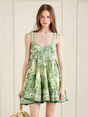 Bohemian Green Palm Print Flared Mini Dress