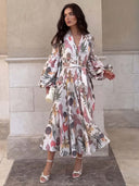 Elegant Botanical Floral Print Midi Dress